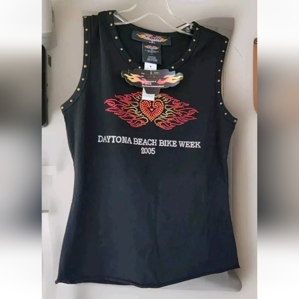 Vintage - Motorcycle Apparel Women's Tank Daytona Beach 2005 Bike Week Lrg Blk